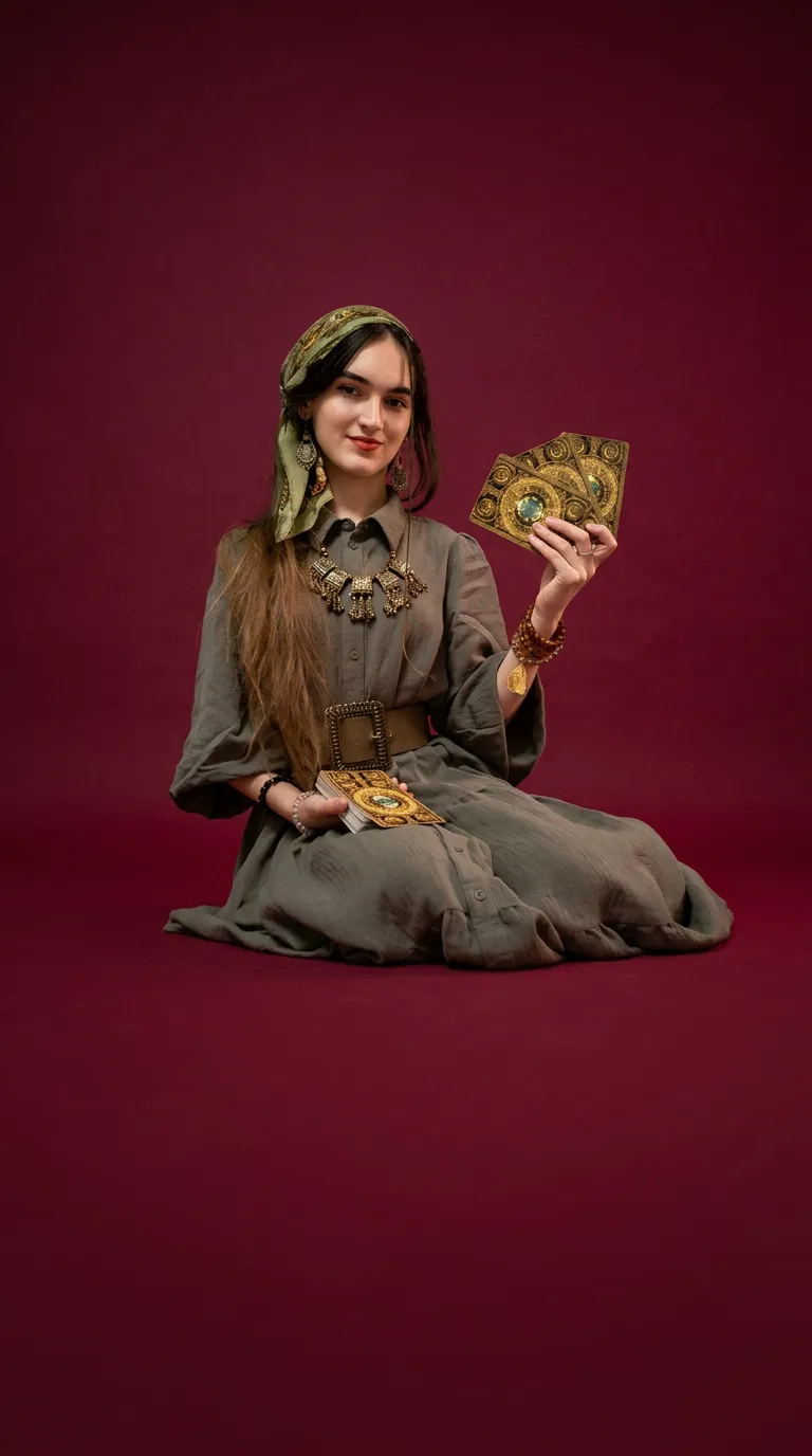 Vanessa, ținând cărți de tarot